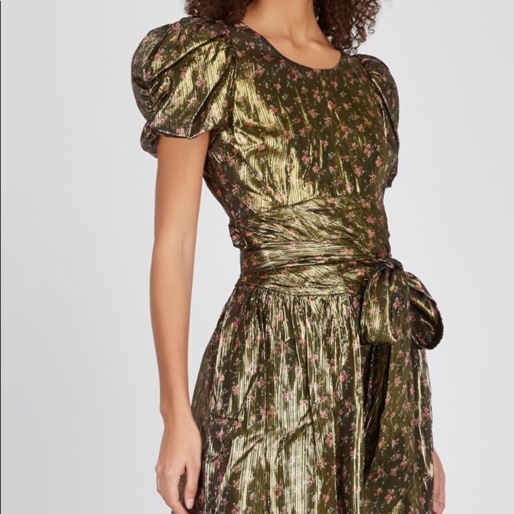 LoveShackFancy Mercy Floral-print Lamé-weave Dress